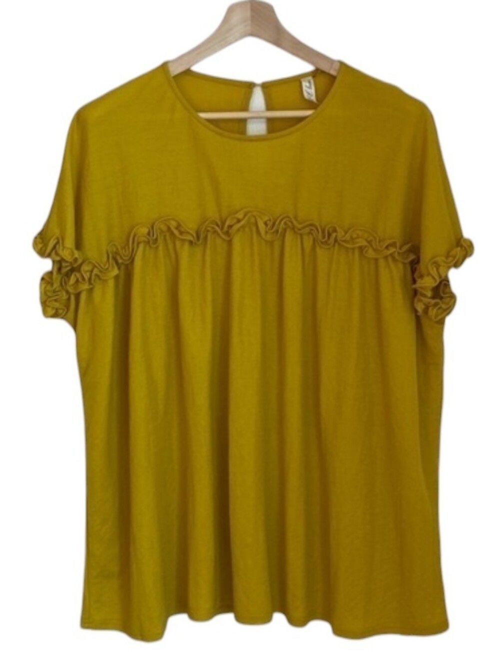 L Love | Mustard Yellow Ruffle Cap Sleeve Blouse